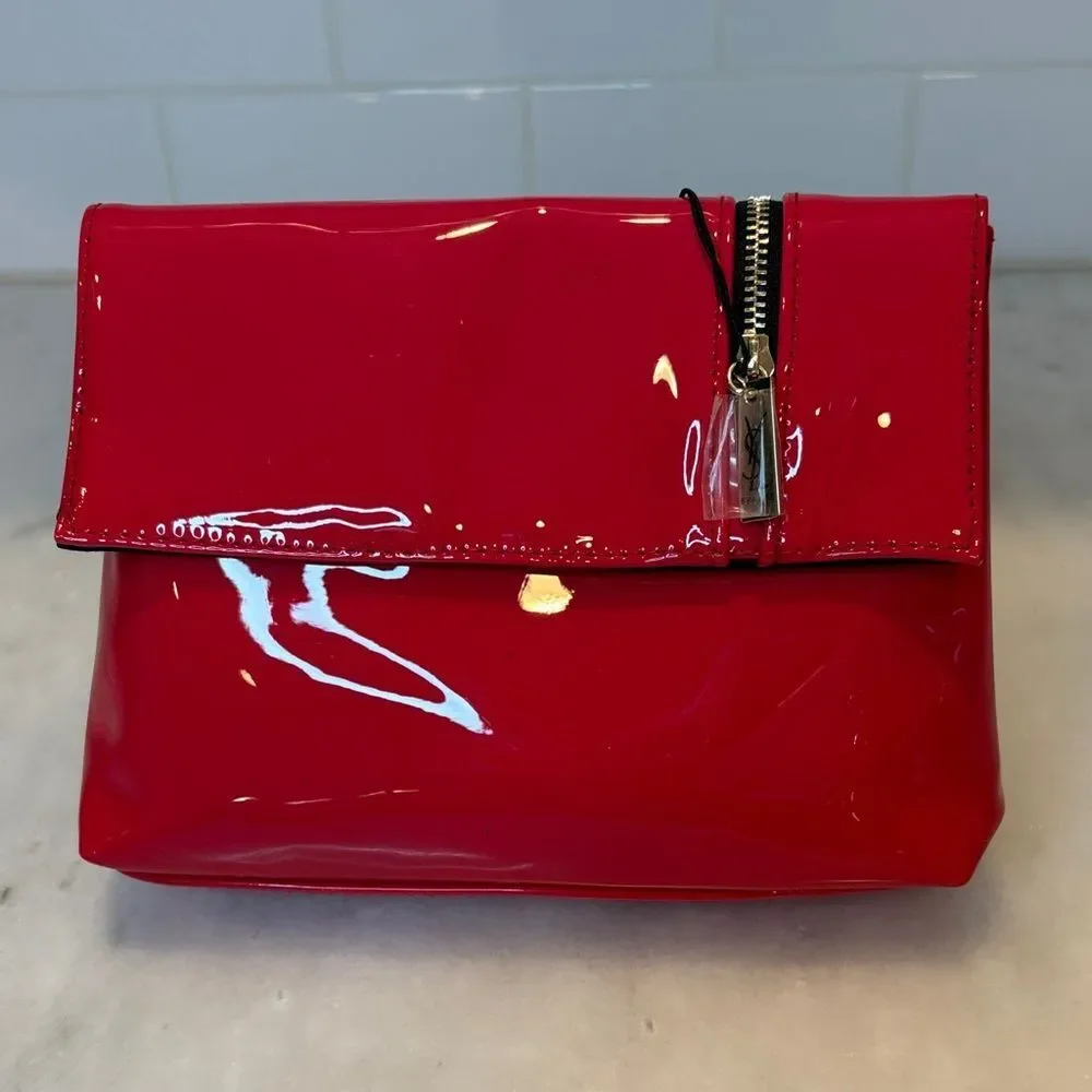 Yves Saint Laurent Purse Vibrant Red Patent Leather Clutch Cosmetic Bag NWT - Picture 6 of 15